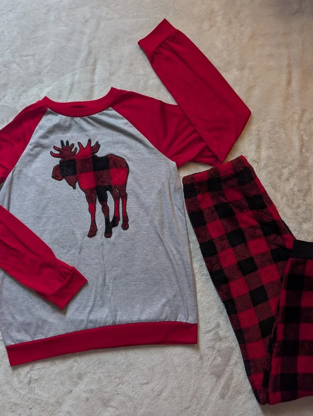 Jellifish Kids Buffalo Plaid Moose Christmas Pajama Set XL (14/16)